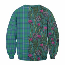 ScotsTee Shop Scottish Irvine Family Crest Tartan Sweatshirt Scottish Thistle Flower Pattern Half Style