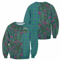 ScotsTee Shop Scottish Irvine Family Crest Tartan Sweatshirt Scottish Thistle Flower Pattern Half Style