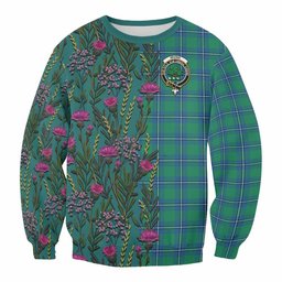 ScotsTee Shop Scottish Irvine Family Crest Tartan Sweatshirt Scottish Thistle Flower Pattern Half Style