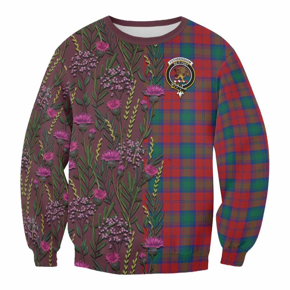 ScotsTee Shop Scottish Fotheringham (Fotheringhame) Family Crest Tartan Sweatshirt Scottish Thistle Flower Pattern Half Style