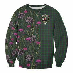ScotsTee Shop Scottish Elphinstone Family Crest Tartan Sweatshirt Scottish Thistle Flower Pattern Half Style