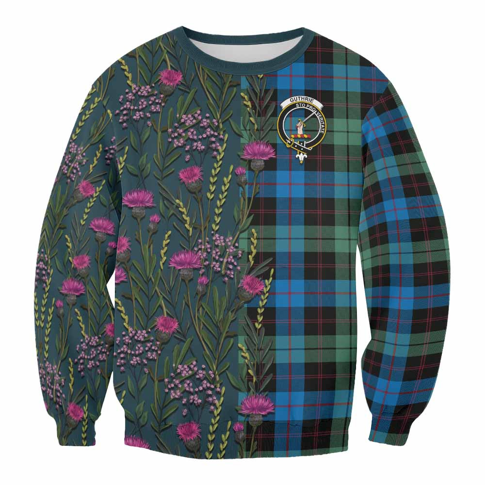 ScotsTee Shop Scottish Guthrie Family Crest Tartan Sweatshirt Scottish Thistle Flower Pattern Half Style