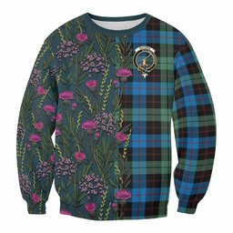 ScotsTee Shop Scottish Guthrie Family Crest Tartan Sweatshirt Scottish Thistle Flower Pattern Half Style