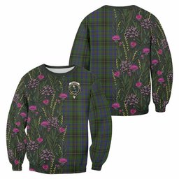 ScotsTee Shop Scottish MacInnes (McInnes) Family Crest Tartan Sweatshirt Scottish Thistle Flower Pattern Half Style