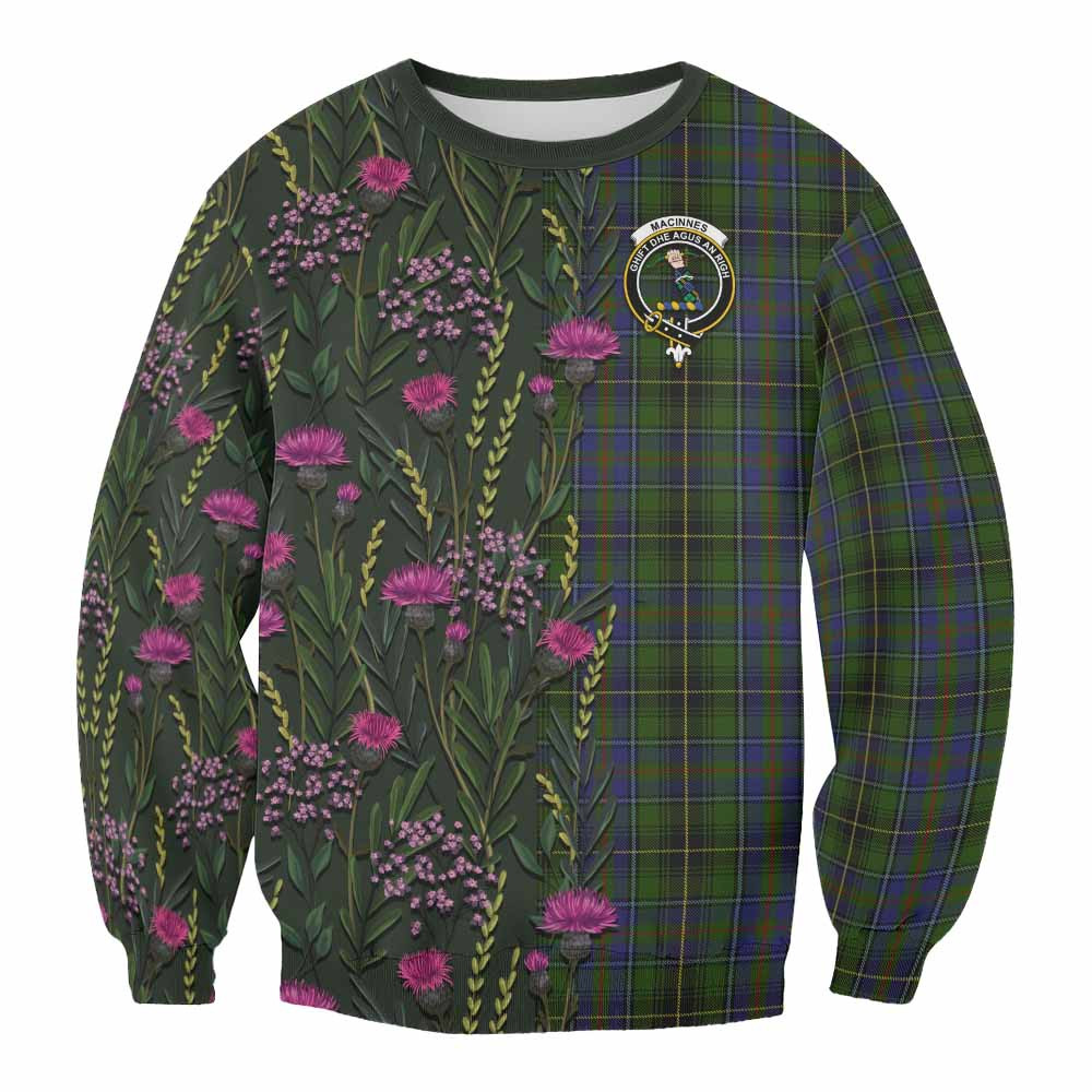 ScotsTee Shop Scottish MacInnes (McInnes) Family Crest Tartan Sweatshirt Scottish Thistle Flower Pattern Half Style