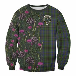 ScotsTee Shop Scottish MacInnes (McInnes) Family Crest Tartan Sweatshirt Scottish Thistle Flower Pattern Half Style