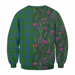 ScotsTee Shop Scottish Johnstone (Johnston) Family Crest Tartan Sweatshirt Scottish Thistle Flower Pattern Half Style