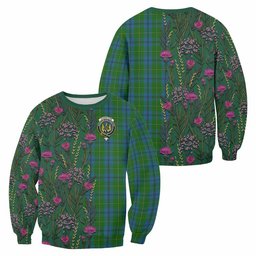 ScotsTee Shop Scottish Johnstone (Johnston) Family Crest Tartan Sweatshirt Scottish Thistle Flower Pattern Half Style
