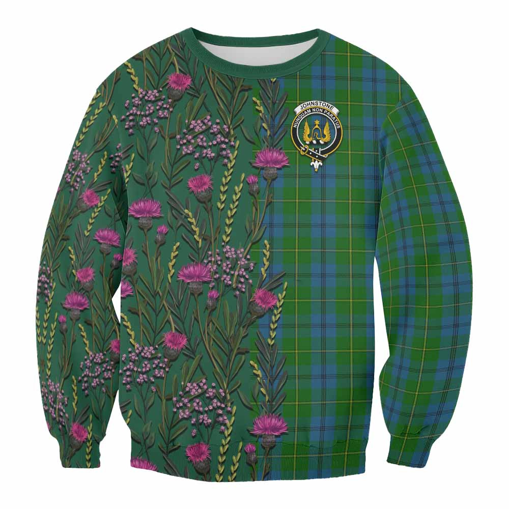 ScotsTee Shop Scottish Johnstone (Johnston) Family Crest Tartan Sweatshirt Scottish Thistle Flower Pattern Half Style