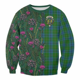 ScotsTee Shop Scottish Johnstone (Johnston) Family Crest Tartan Sweatshirt Scottish Thistle Flower Pattern Half Style