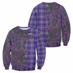 ScotsTee Shop Scottish Ochterlony Family Crest Tartan Sweatshirt Scottish Thistle Flower Pattern Half Style