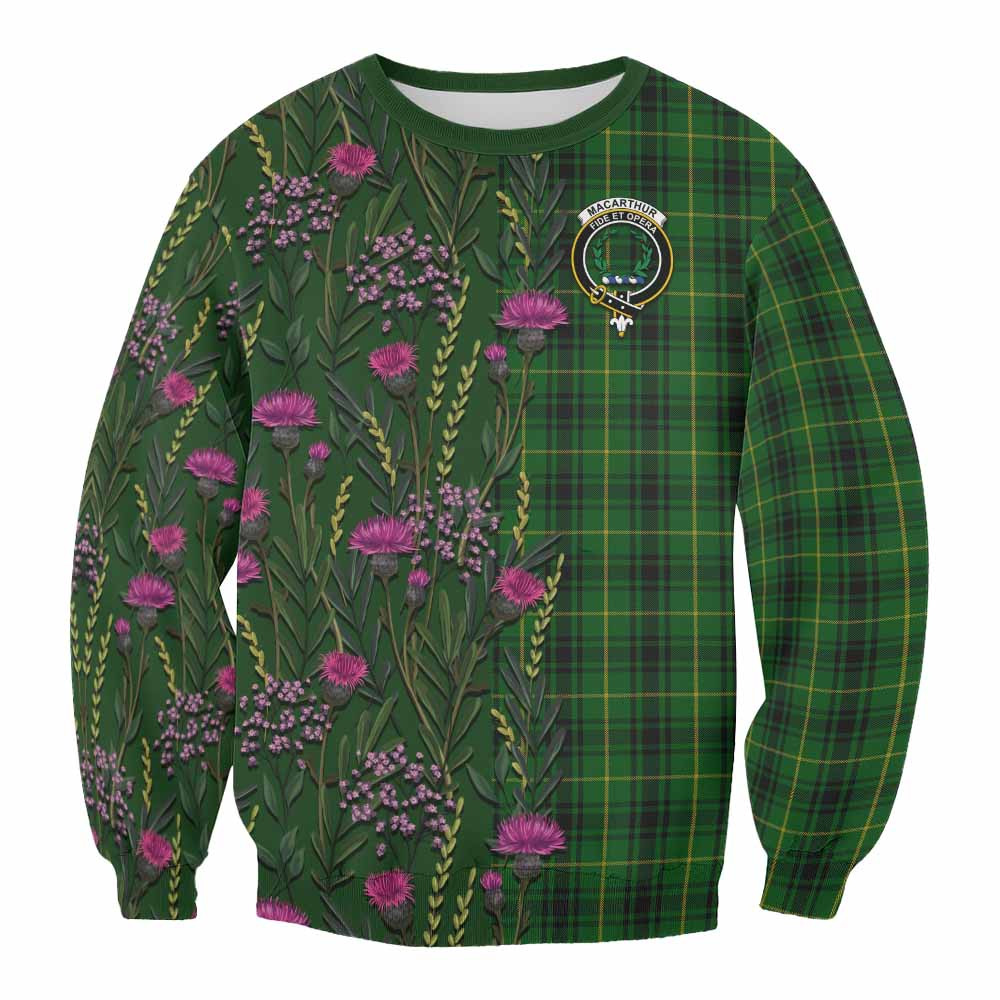 ScotsTee Shop Scottish MacArthur (McArthur) Family Crest Tartan Sweatshirt Scottish Thistle Flower Pattern Half Style