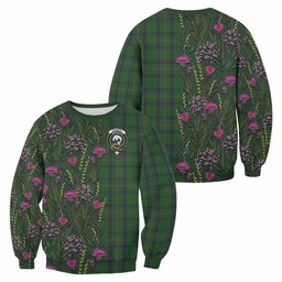 ScotsTee Shop Scottish Kennedy Family Crest Tartan Sweatshirt Scottish Thistle Flower Pattern Half Style