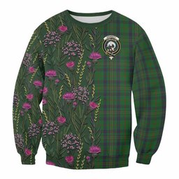 ScotsTee Shop Scottish Kennedy Family Crest Tartan Sweatshirt Scottish Thistle Flower Pattern Half Style