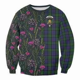 ScotsTee Shop Scottish Dundas Family Crest Tartan Sweatshirt Scottish Thistle Flower Pattern Half Style