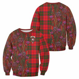 ScotsTee Shop Scottish Heron Family Crest Tartan Sweatshirt Scottish Thistle Flower Pattern Half Style
