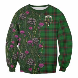 ScotsTee Shop Scottish Orrock Family Crest Tartan Sweatshirt Scottish Thistle Flower Pattern Half Style
