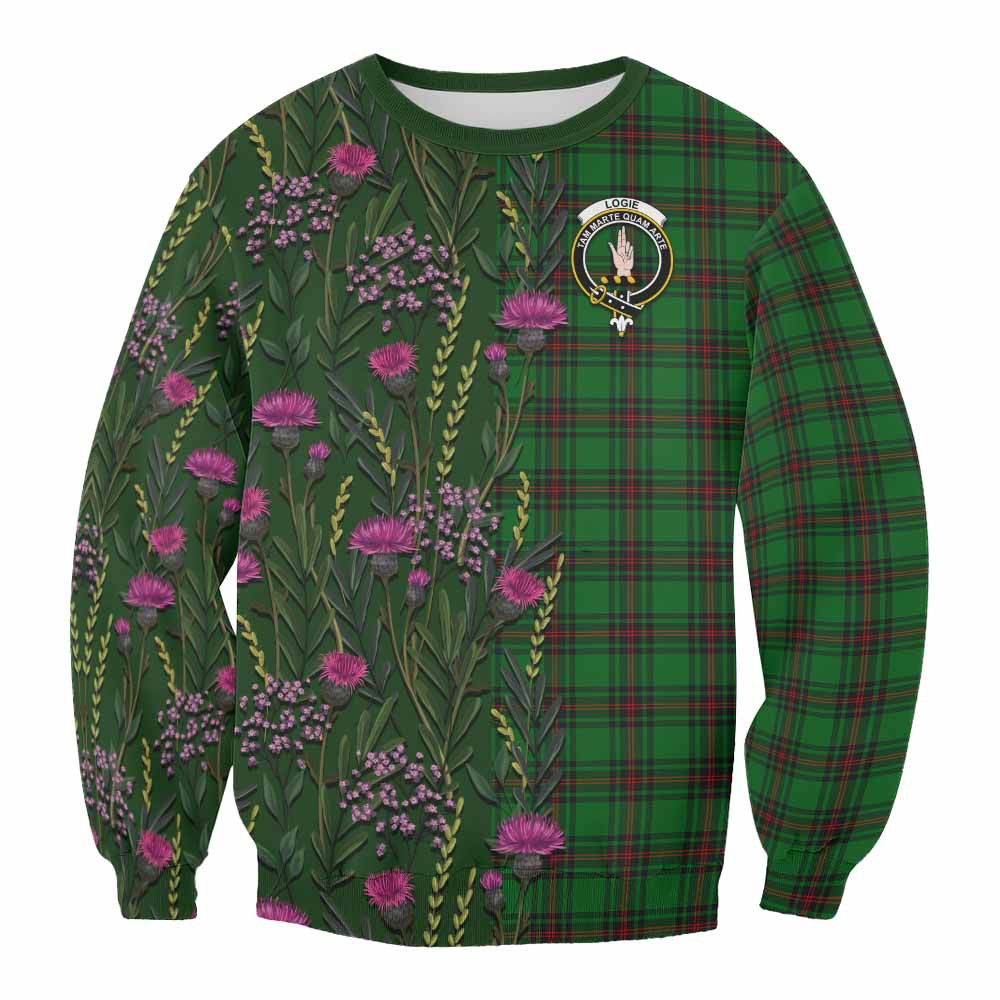 ScotsTee Shop Scottish Logie Family Crest Tartan Sweatshirt Scottish Thistle Flower Pattern Half Style