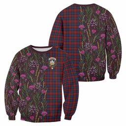 ScotsTee Shop Scottish MacLachlan (McLachlan) Family Crest Tartan Sweatshirt Scottish Thistle Flower Pattern Half Style
