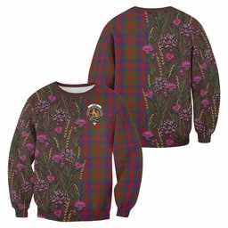 ScotsTee Shop Scottish Gow Family Crest Tartan Sweatshirt Scottish Thistle Flower Pattern Half Style