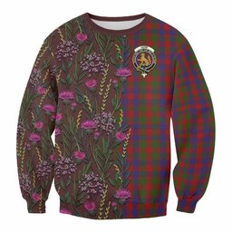 ScotsTee Shop Scottish Gow Family Crest Tartan Sweatshirt Scottish Thistle Flower Pattern Half Style