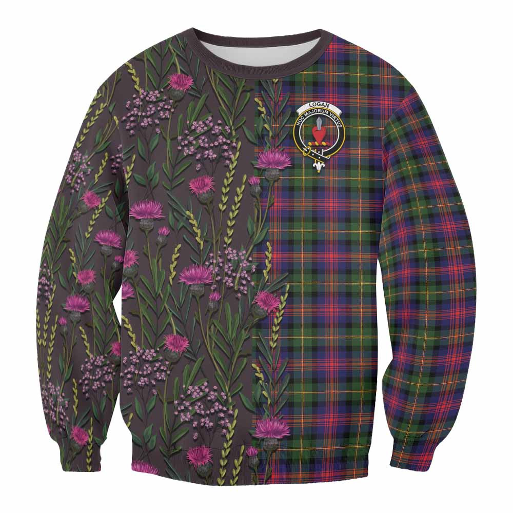 ScotsTee Shop Scottish Logan Family Crest Tartan Sweatshirt Scottish Thistle Flower Pattern Half Style