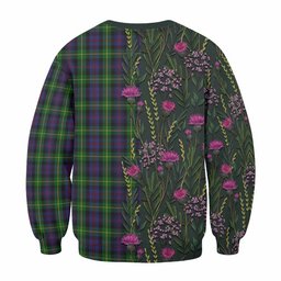 ScotsTee Shop Scottish Farquharson Family Crest Tartan Sweatshirt Scottish Thistle Flower Pattern Half Style