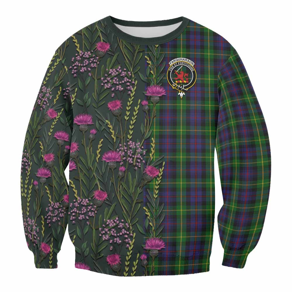 ScotsTee Shop Scottish Farquharson Family Crest Tartan Sweatshirt Scottish Thistle Flower Pattern Half Style