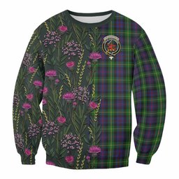 ScotsTee Shop Scottish Farquharson Family Crest Tartan Sweatshirt Scottish Thistle Flower Pattern Half Style