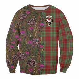 ScotsTee Shop Scottish Leask Family Crest Tartan Sweatshirt Scottish Thistle Flower Pattern Half Style