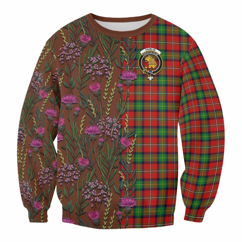 ScotsTee Shop Scottish Fairlie Family Crest Tartan Sweatshirt Scottish Thistle Flower Pattern Half Style
