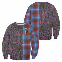 ScotsTee Shop Scottish Pennycook Family Crest Tartan Sweatshirt Scottish Thistle Flower Pattern Half Style
