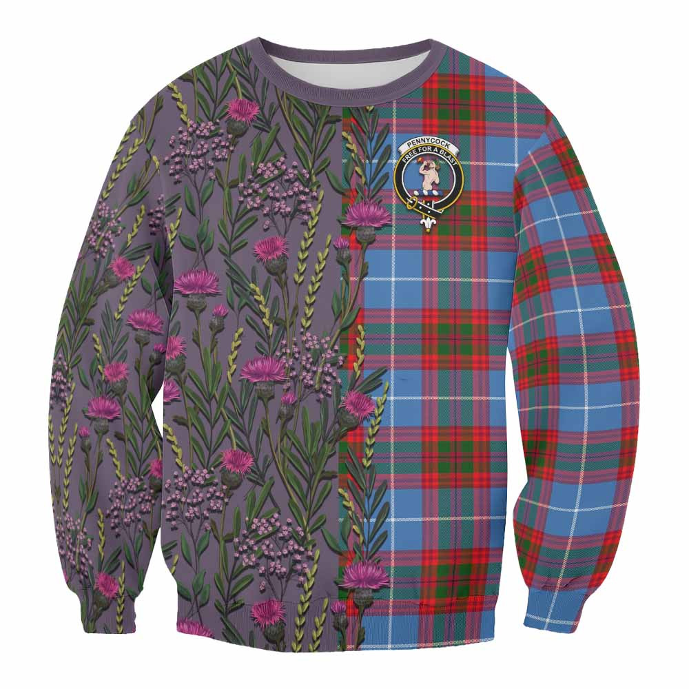 ScotsTee Shop Scottish Pennycook Family Crest Tartan Sweatshirt Scottish Thistle Flower Pattern Half Style