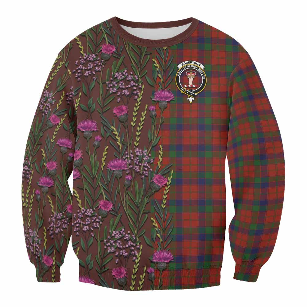 ScotsTee Shop Scottish Robertson Family Crest Tartan Sweatshirt Scottish Thistle Flower Pattern Half Style
