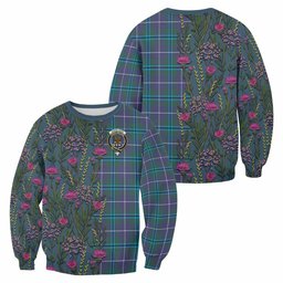 ScotsTee Shop Scottish Sandilands Family Crest Tartan Sweatshirt Scottish Thistle Flower Pattern Half Style