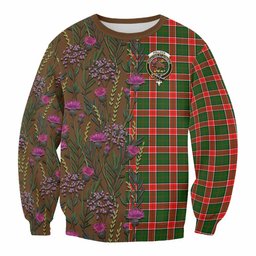 ScotsTee Shop Scottish Pollock Family Crest Tartan Sweatshirt Scottish Thistle Flower Pattern Half Style