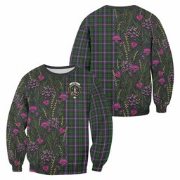 ScotsTee Shop Scottish Russell Family Crest Tartan Sweatshirt Scottish Thistle Flower Pattern Half Style
