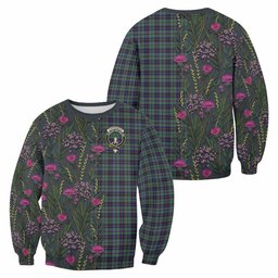 ScotsTee Shop Scottish Stephenson (Stevenson) Family Crest Tartan Sweatshirt Scottish Thistle Flower Pattern Half Style