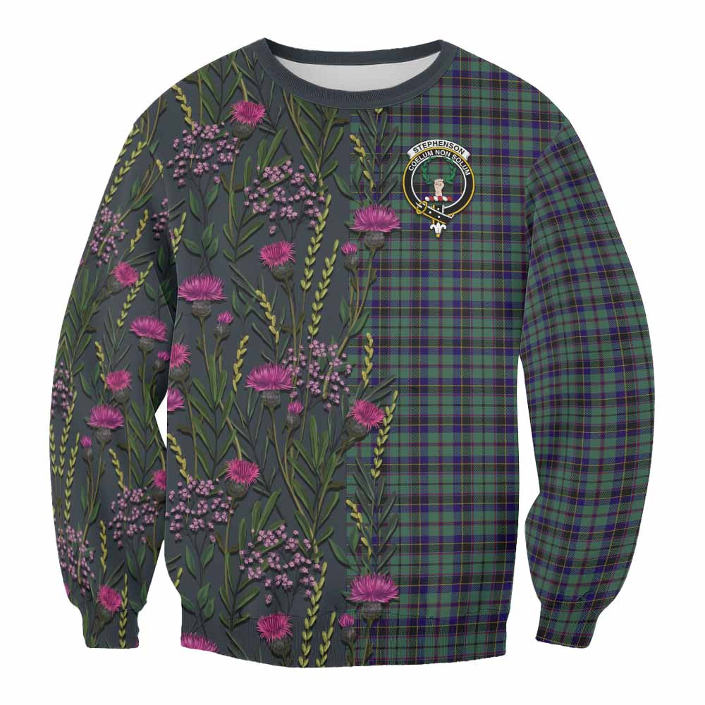 ScotsTee Shop Scottish Stephenson (Stevenson) Family Crest Tartan Sweatshirt Scottish Thistle Flower Pattern Half Style