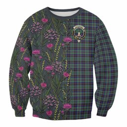 ScotsTee Shop Scottish Stephenson (Stevenson) Family Crest Tartan Sweatshirt Scottish Thistle Flower Pattern Half Style