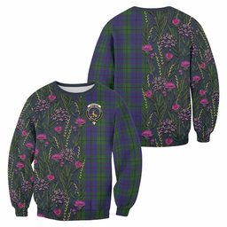 ScotsTee Shop Scottish Strachan Family Crest Tartan Sweatshirt Scottish Thistle Flower Pattern Half Style