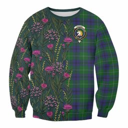 ScotsTee Shop Scottish Oliphant Family Crest Tartan Sweatshirt Scottish Thistle Flower Pattern Half Style