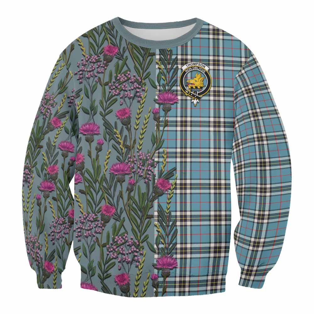 ScotsTee Shop Scottish Thompson (Thomson) Family Crest Tartan Sweatshirt Scottish Thistle Flower Pattern Half Style