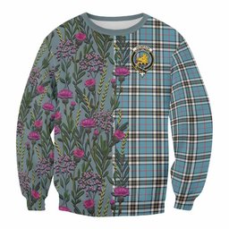 ScotsTee Shop Scottish Thompson (Thomson) Family Crest Tartan Sweatshirt Scottish Thistle Flower Pattern Half Style