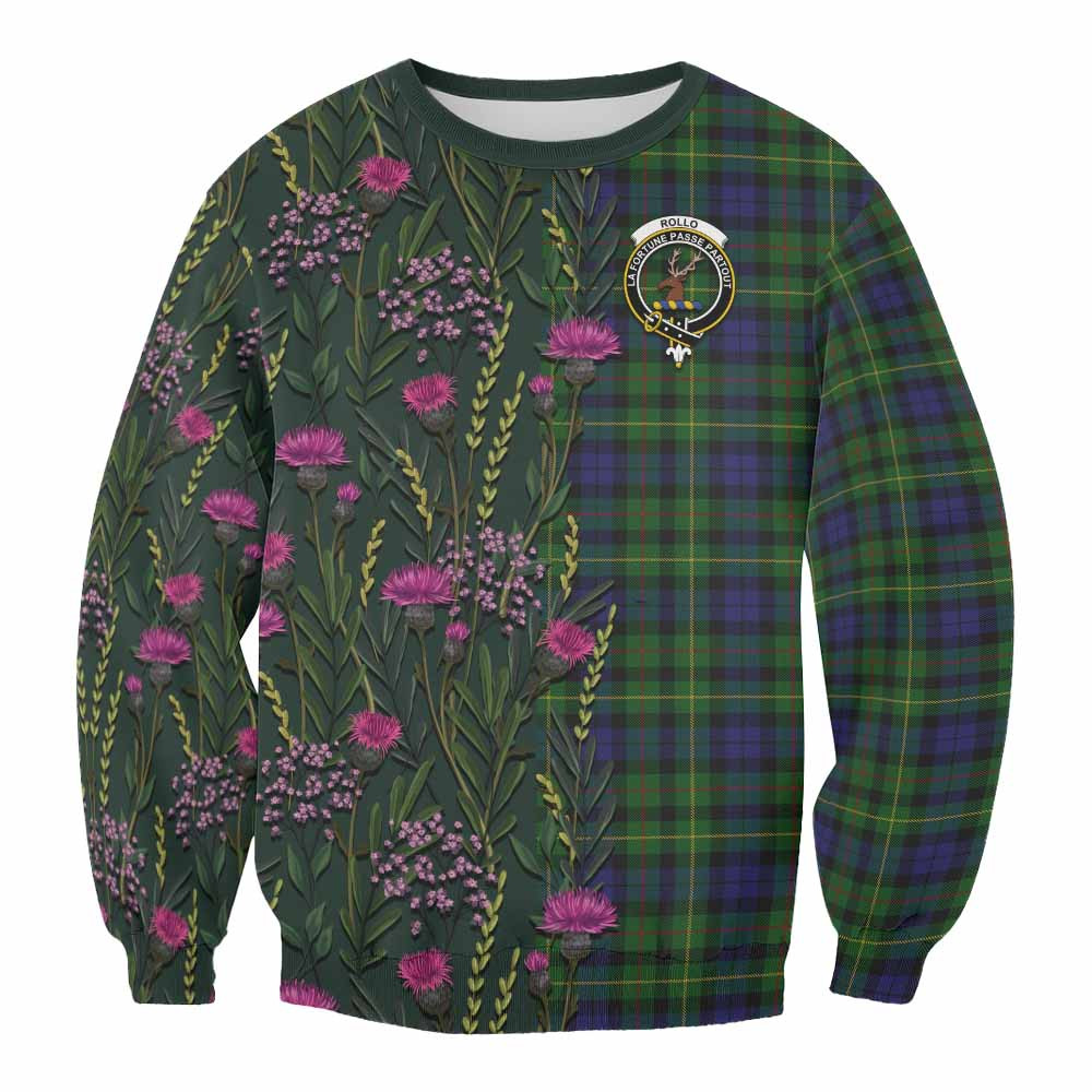 ScotsTee Shop Scottish Rollo Family Crest Tartan Sweatshirt Scottish Thistle Flower Pattern Half Style