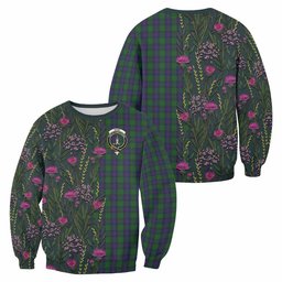ScotsTee Shop Scottish Shaw Family Crest Tartan Sweatshirt Scottish Thistle Flower Pattern Half Style