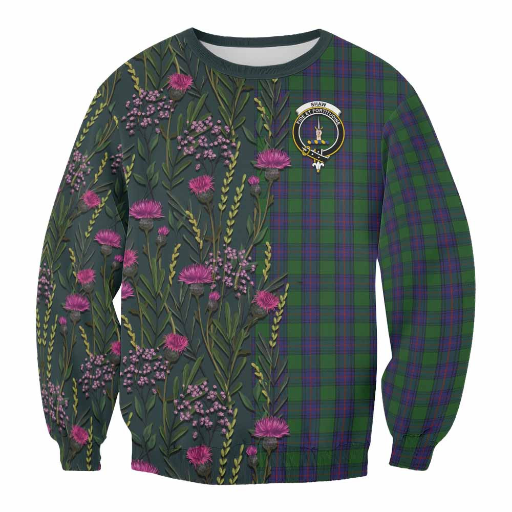 ScotsTee Shop Scottish Shaw Family Crest Tartan Sweatshirt Scottish Thistle Flower Pattern Half Style