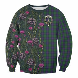 ScotsTee Shop Scottish Shaw Family Crest Tartan Sweatshirt Scottish Thistle Flower Pattern Half Style