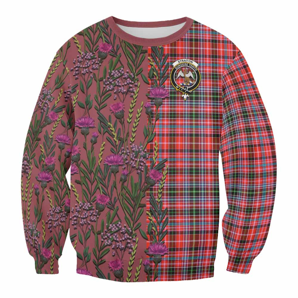 ScotsTee Shop Scottish Straiton Family Crest Tartan Sweatshirt Scottish Thistle Flower Pattern Half Style