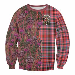 ScotsTee Shop Scottish Straiton Family Crest Tartan Sweatshirt Scottish Thistle Flower Pattern Half Style